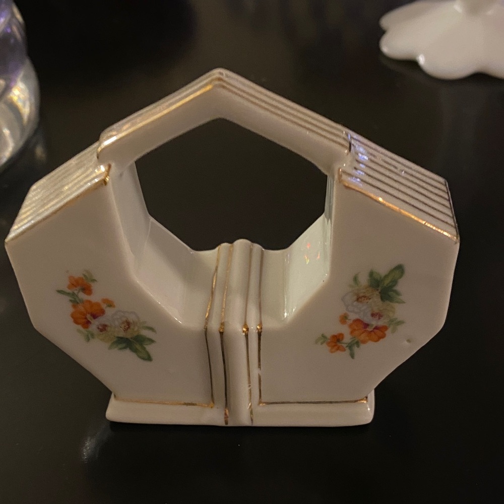 Vintage Porcelain Floral salt and pepper made in Japan with Gold Trim